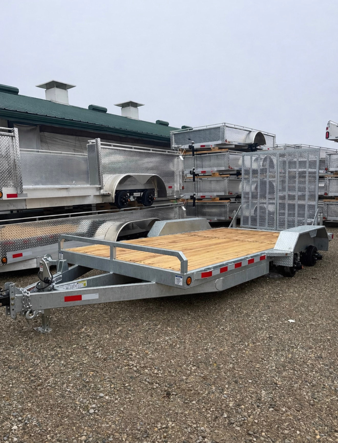 82 x 16 Auminun 5 ton low bed / Equipment trailer bi fold gate photo 1